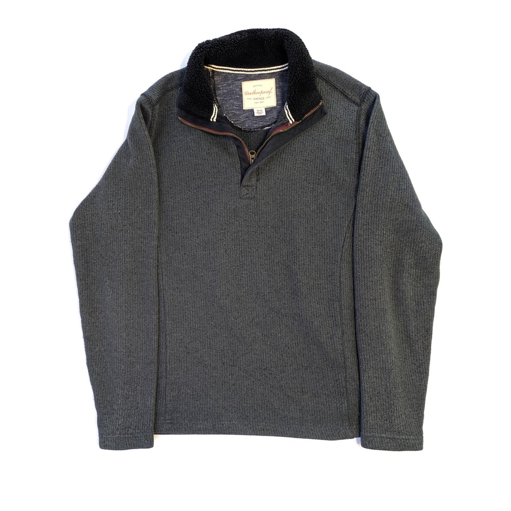 Weatherproof Vintage Mens Quarter Zip Pullover Sweater Gray Faux Fur Collar M